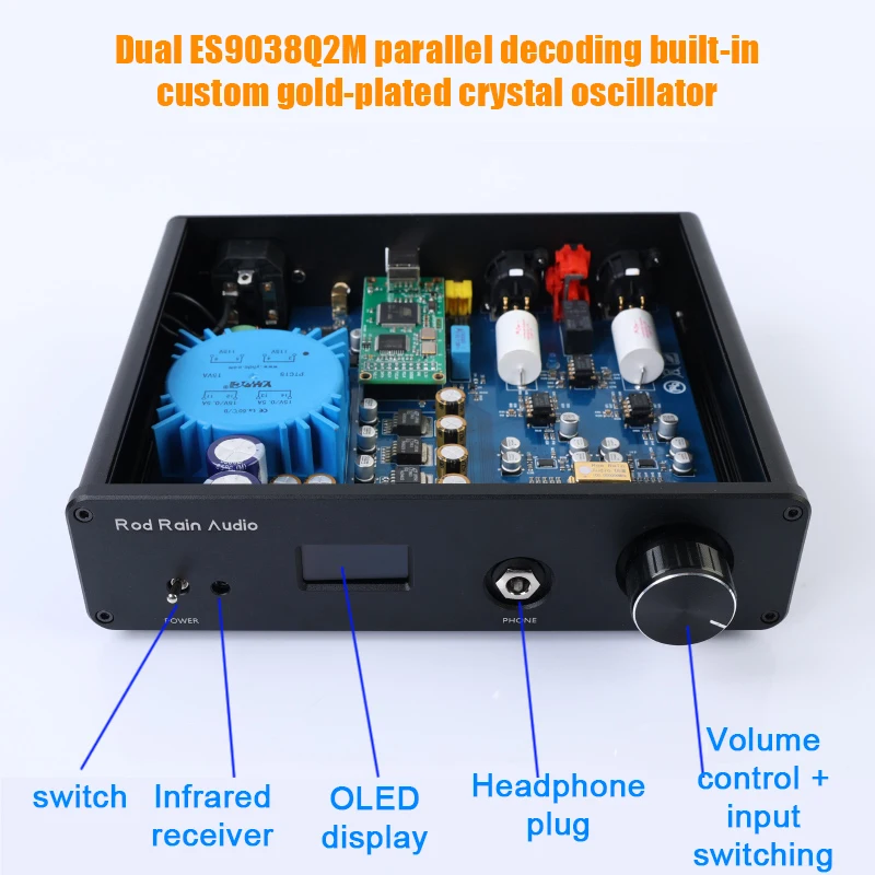 Rod Rain Audio DA10 dekoder audio Bluetooth wzmacniacz słuchawkowy podwójny ES9038Q2M DAC QCC5125 LDAC Amanero karta USB DSD512 TPA612A2