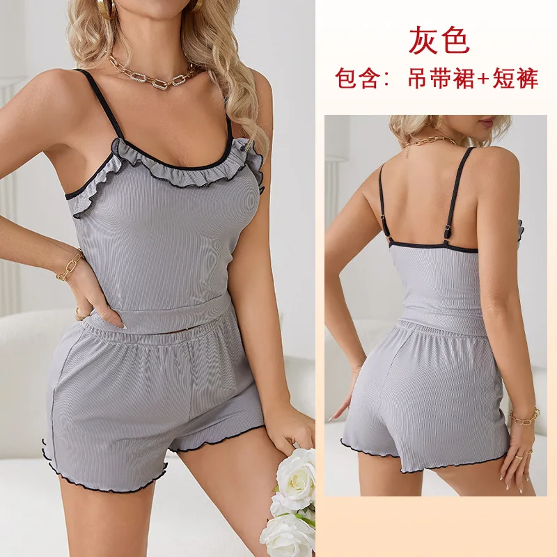 Sexy Pajamas Sets Lace Camisole Shorts Set Loungewear 2-Pieces Sets Sexy Sleepwear for Sleeping Clothes for Women