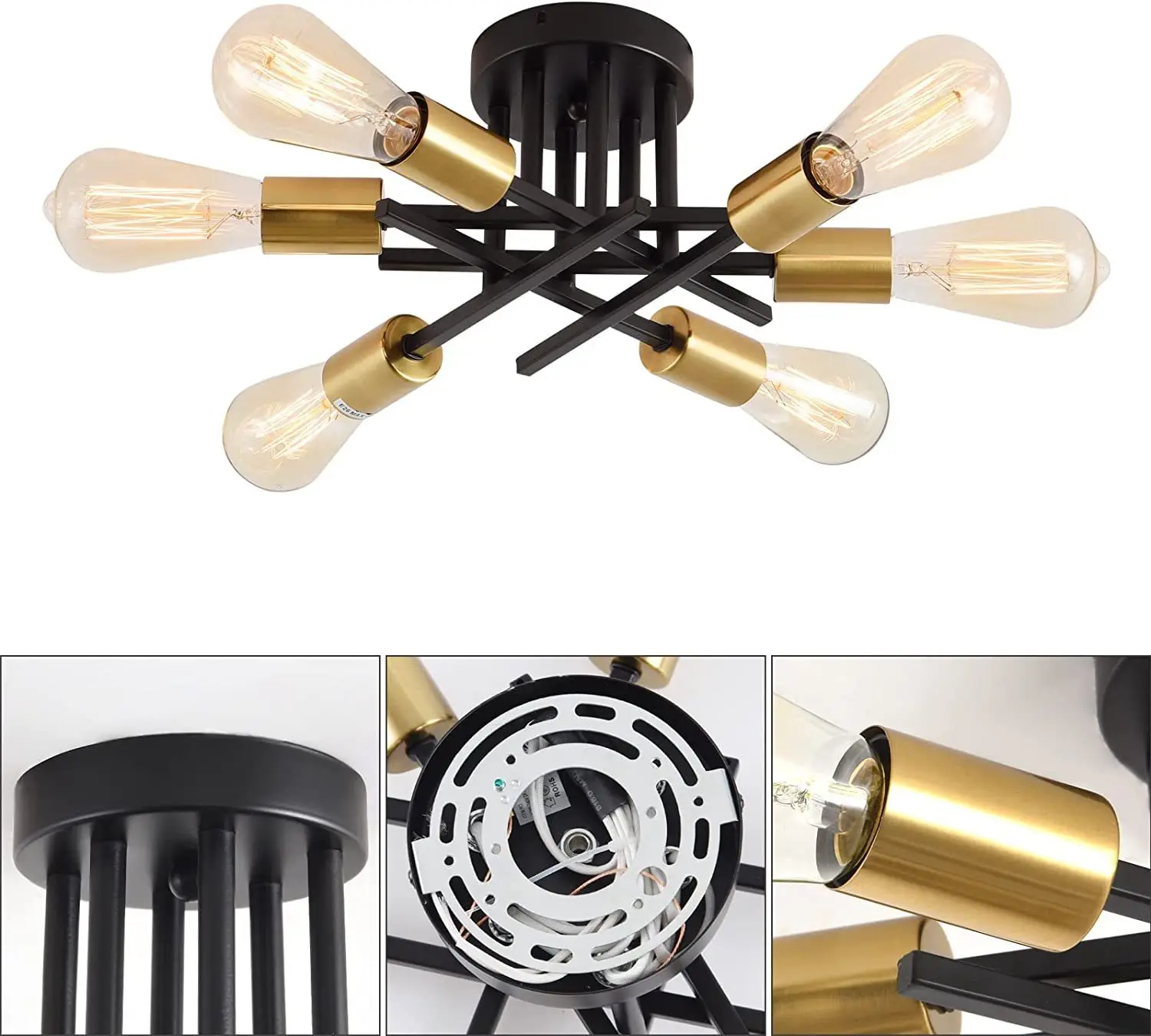 Modern Iron Chandelier Gold Nordic Sputnik Ceiling Lights Antique Classic Golden Black Plated Lamp Home Decor Lighting Fixture