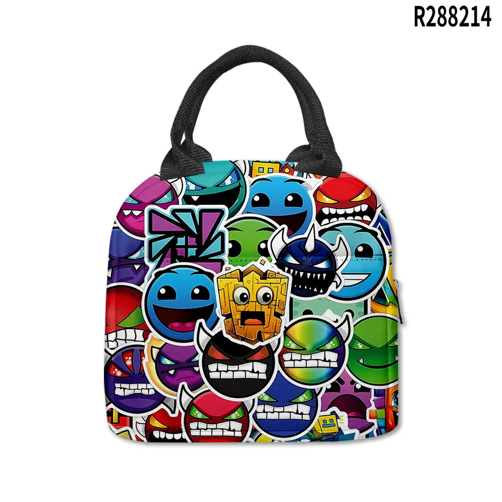 Trendy Popular Geometry Dash Student Work Lunchbox Thermal insulation Food Lunch Bag 3D Printed Portable Handbags Ice Bags
