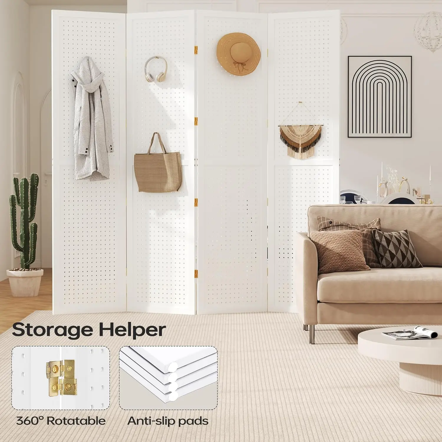 4 لوحة مقسم الغرف 5.6 قدم Pegboard عرض للطي الخشب شاشة الخصوصية Pegboard حامل منظم للمجوهرات ، شعبية جديدة