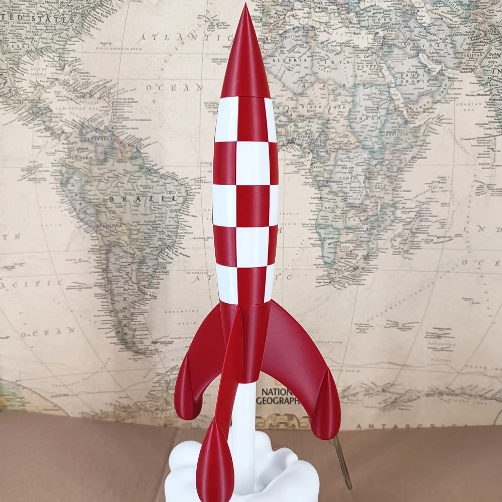 3D Priint Gift Belgium France Comic Objectif Lune Moon Aventures Herge Space Rocket Launching LED Light Type C Model Figure