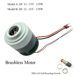 Motor sem escova dc11v 12v 18v 21v, lâmina elétrica, motor de ventilador, 125w/135w, alta potência, sucção forte, impulsor de metal para aspirador de pó