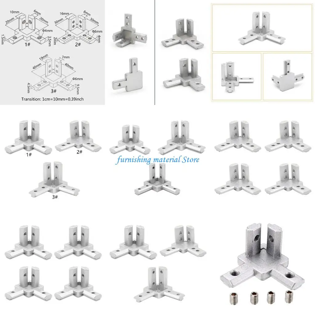 

Y5GD 4 Pieces 3-Way End Corner Bracket Connector for Aluminum Extrusion 2020 3030 4040 Series Slot