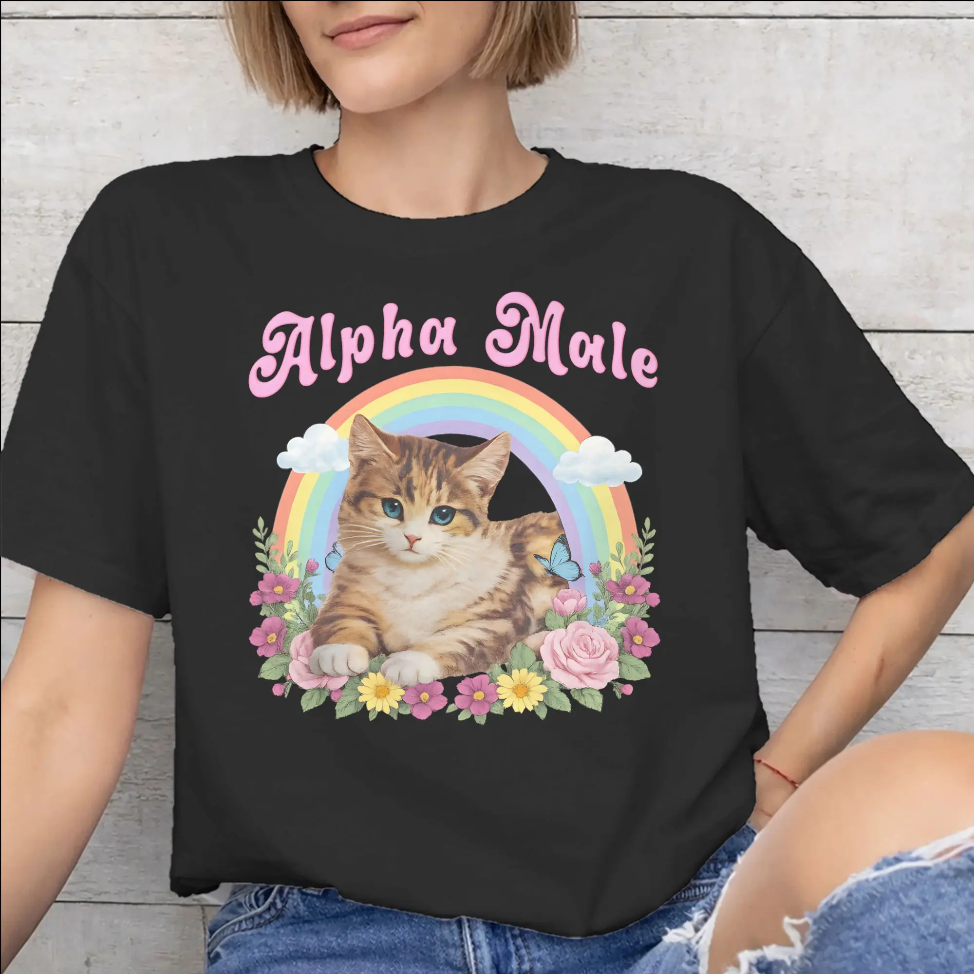 Mens Womens Alpha Male Cat Kitten Funny  T Shirt 100% Cotton Graphic Print Tee Shirts  Top Clothing
