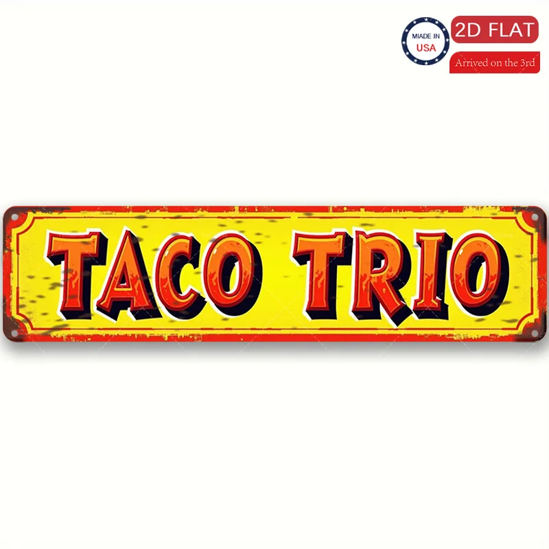 1 قطعة علامة معدنية، 4 × 16 بوصة "علامة "Retro 'Taco Trio" - فن معدني على الطراز العتيق لديكور المطبخ"