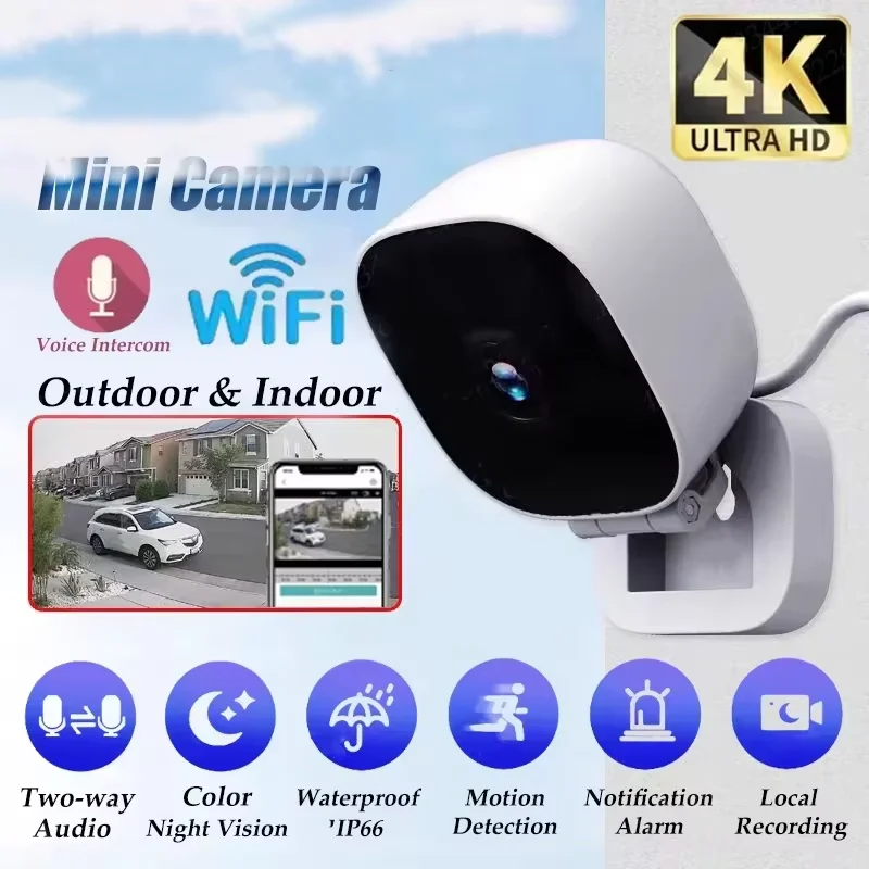 4K Mini WiFi Camera IP/AP Remote Monitor Cloud Storage 2-Way Audio Motion Detection Camcorder Surveillance Security Cam
