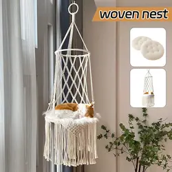 Woven Macrame Hammock with Tassel for Pet, Woven Nest Basket, Tapestry for Cat and Dog, Bed Basket, New