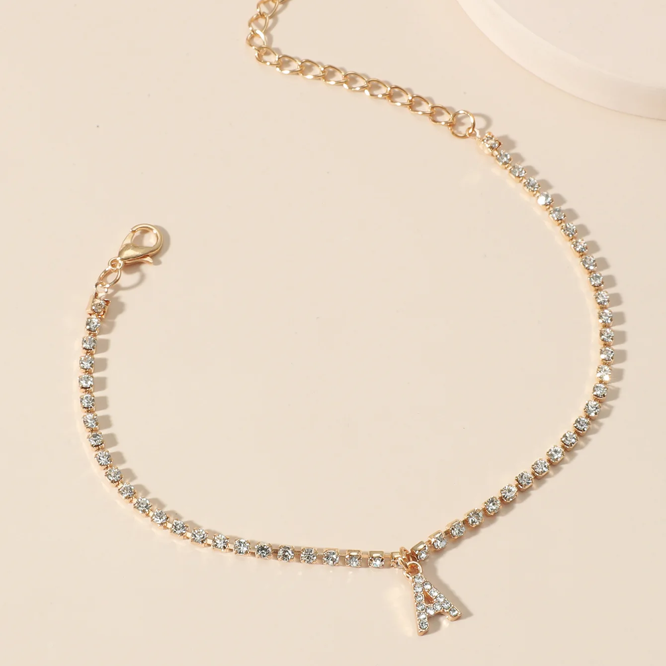 26 Letters Crystal Tennis Anklet Gold Color Initial Letter Charm Ankle Bracelet Bling Rhinestone Foot Chain Personalized Beach view 2