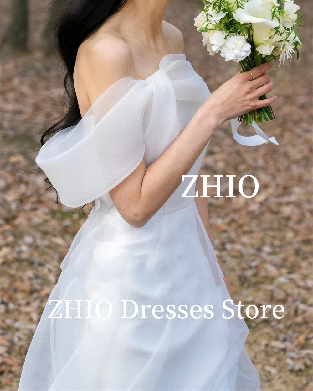 ZHIO Einfaches Hochzeits-Partykleid mit Schleife und Jacke, A-Linie, bodenlanges Korsett, Brautkleid, Korea, Fotoshooting, individuell, elegant