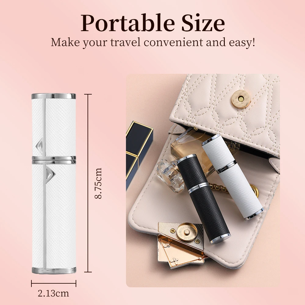 Premium PU Leather Perfume Spray Bottle 5ml, Travel Atomizer, Airtight Seal, Carry On Size