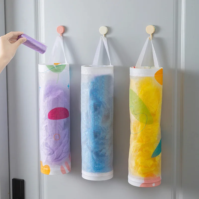 Home Grocery Bag Holder Wall Mount Plastic Bag Holder Dispenser Hanging Storage Trash Garbage Bag Kitchen Garbage Organizer