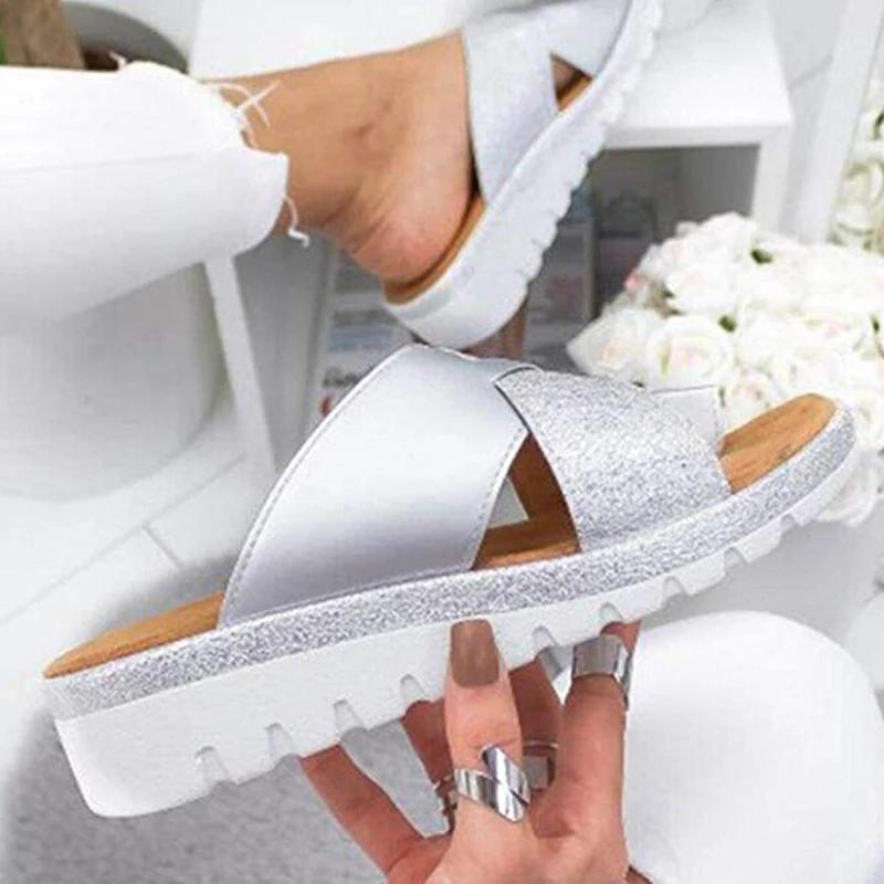 Women Chic Sandals Pure-color Slippers Open Toe Breathable For Summer Beach