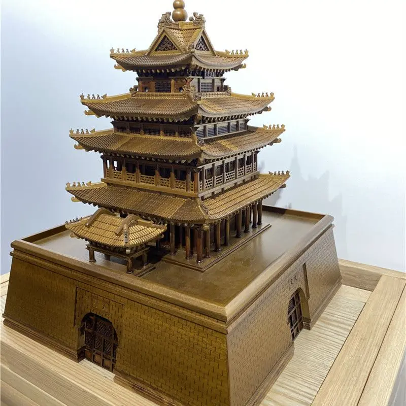 Wood carving ancient architectural model Guangyue Building desktop ornament handicrafts gifts