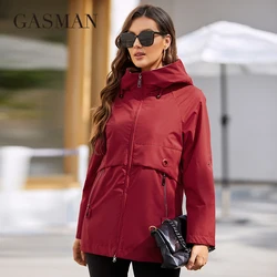 GASMAN New women's jacket spring 2022 short High-Quality Trench coat women windbreaker Hooded Design solid Female Outwear 8223