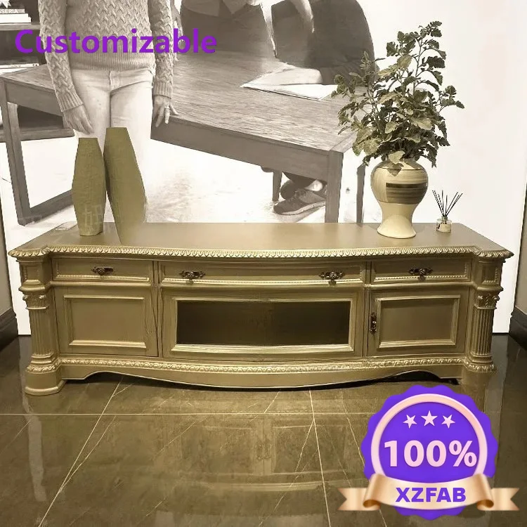Factory Direct 2026 American TV cabinet combination luxury full solid wood carving flower living room size apartment furniture