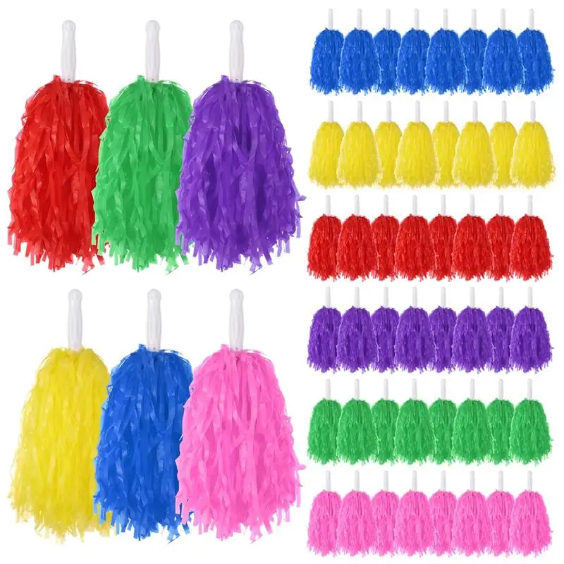 48Pcs Plastic Cheer Pompoms Cheerleading Sports Spirited Pom Poms With Handles Cheering Decorations For Team Spirit Sports Dance