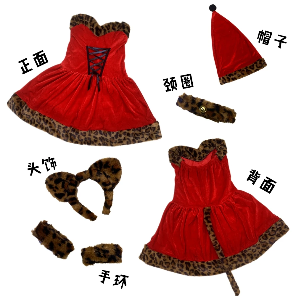 Costumes de Père Noël Sexy Imprimé Léopard pour Femme, Chat, Robe Cosplay, ixde Noël, Trempé