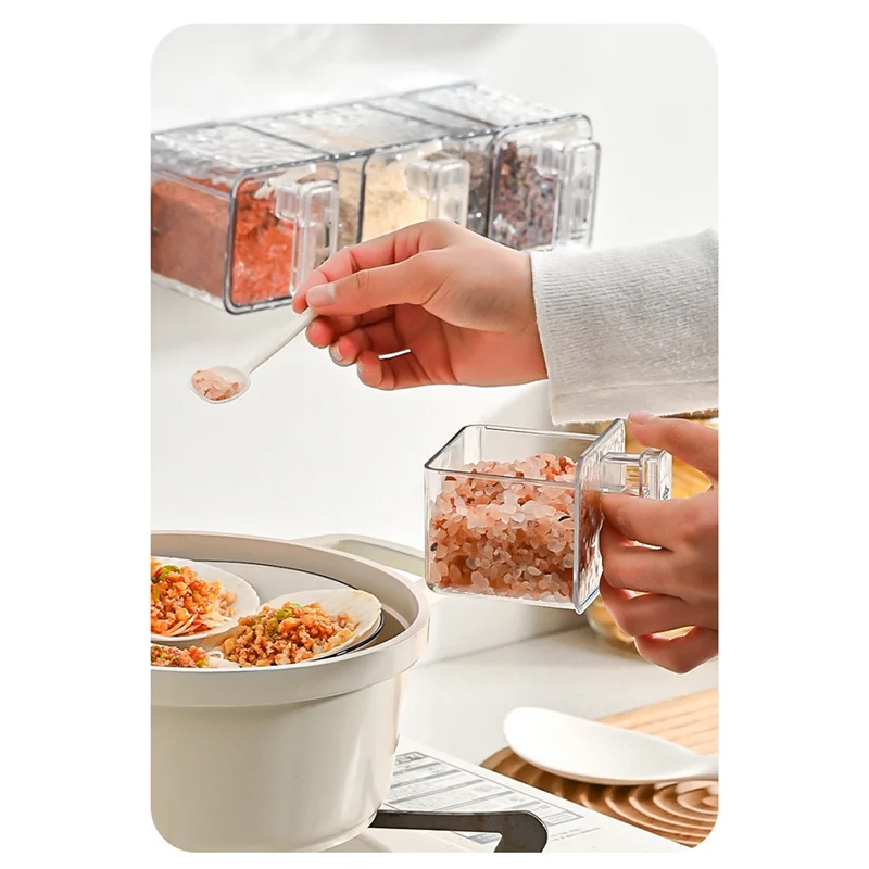 

ABUL-Home Wall-Mounted Seasoning Box Kitchen Multi-Grid Integrated Seasoning Jar Seasoning Dustproof Storage Box