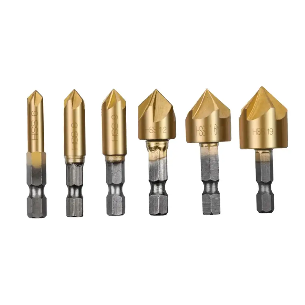 6ชิ้น6,8หกเหลี่ยม, 9,12,16,19มิลลิเมตร Countersink Power Mata Bor BORE set ทนทาน