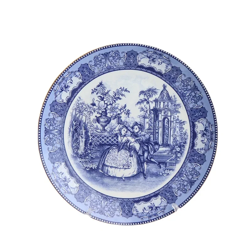 European Court Blue And White Phnom Penh Bone China Tableware Fish Flat Plate Dinner Soup Plate Pot Rice Bowl Teacup Saucer Home