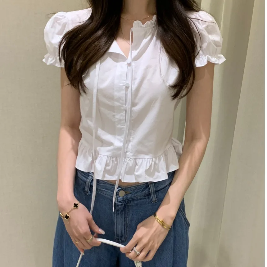 Sweet ort irt Donna Chic New Sle Fre Design Sense Bow Lace Top dimagrante Pendolarismo Sle Regular Sve ort Sve
