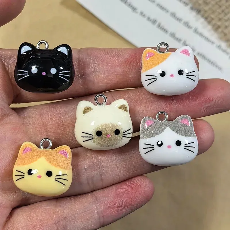 10Pcs Cartoon Black White Kitten Resin Charms, Lovely Mini Cat Animal Pendants for DIY Earrings Bracelet Necklace Keychain image 6