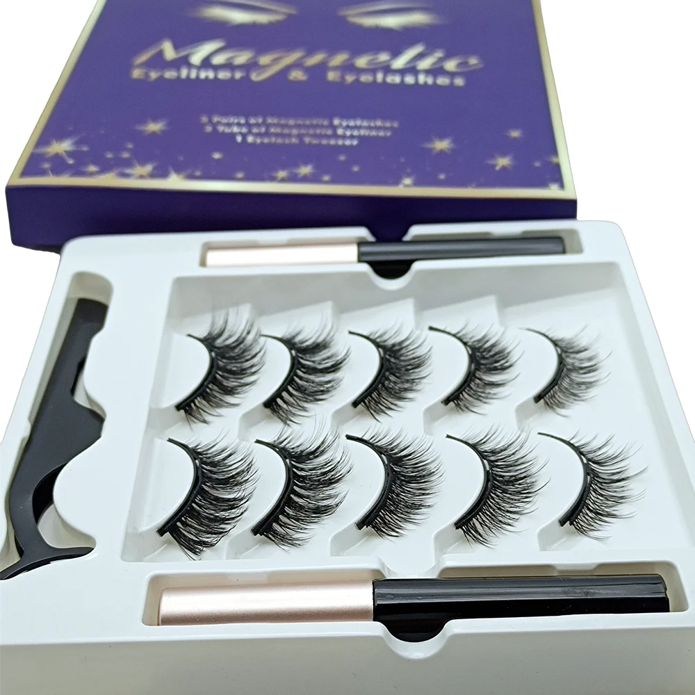 Magnetic Eyelashes With Eyeliner Kit, 5 Pairs Natural Looking Magnetic Lashes, Easy To Wear False Eyelash Set, No Glue Needed