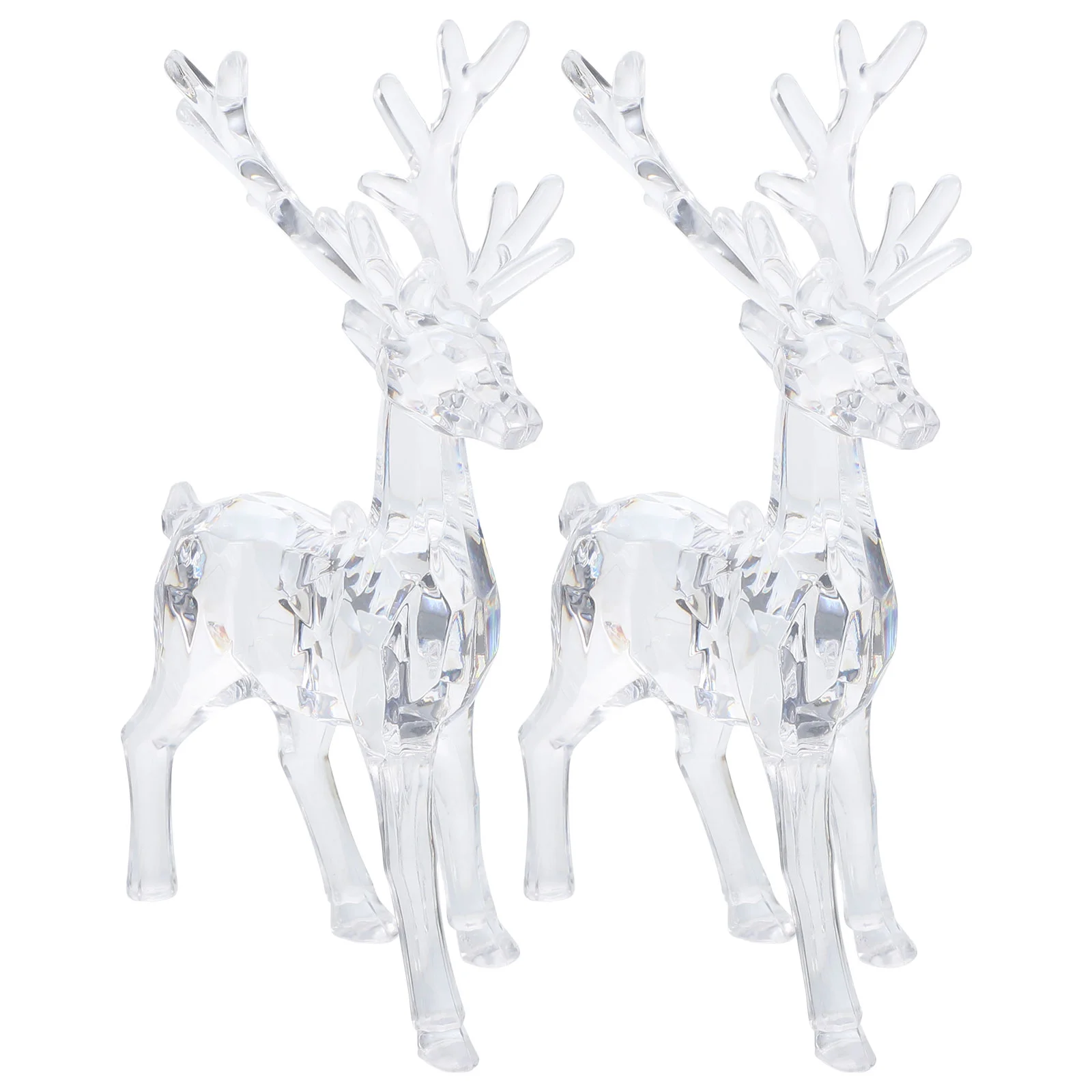 

2 Pcs Christmas Elk Decorative Reindeer Figurines Living Room Ornament Miniature Clear Ornaments Transparent Desktop Office