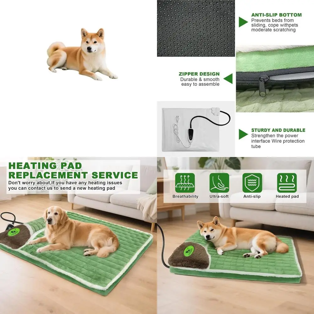 

Роскошная кровать для собак из пены с эффектом памяти с подогревом двойного назначения, 32x20x2 дюйма, плюш и уютная для домашних щенков