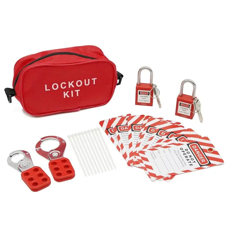 Kit de verrouillage et d'étiquetage A98Z - 2 attaches LOTO en acier, 10 étiquettes de verrouillage, 10 attaches en nylon, sac de rangement en nylon, serrures de verrouillage et d'étiquetage, Easy T