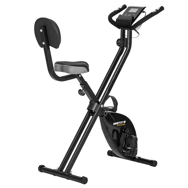 Commercial Steel Folding Bicycle Magnetic Fitness Spin Exercise Bike with Screen 8-Level Resistance and 2kg Flywheel