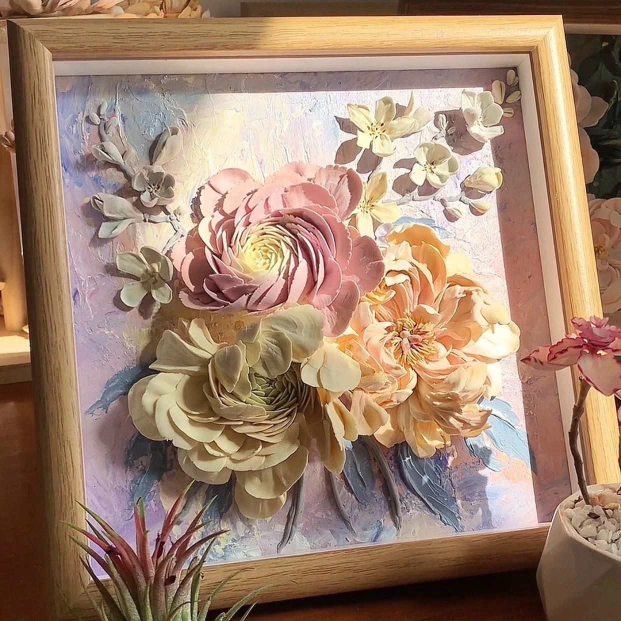 

0080 Handmade Clay Rose Bouquet Pasteur Flowers Decorative Painting Oil Painting Acrylic Art 3D stereo Decorative Art Creative