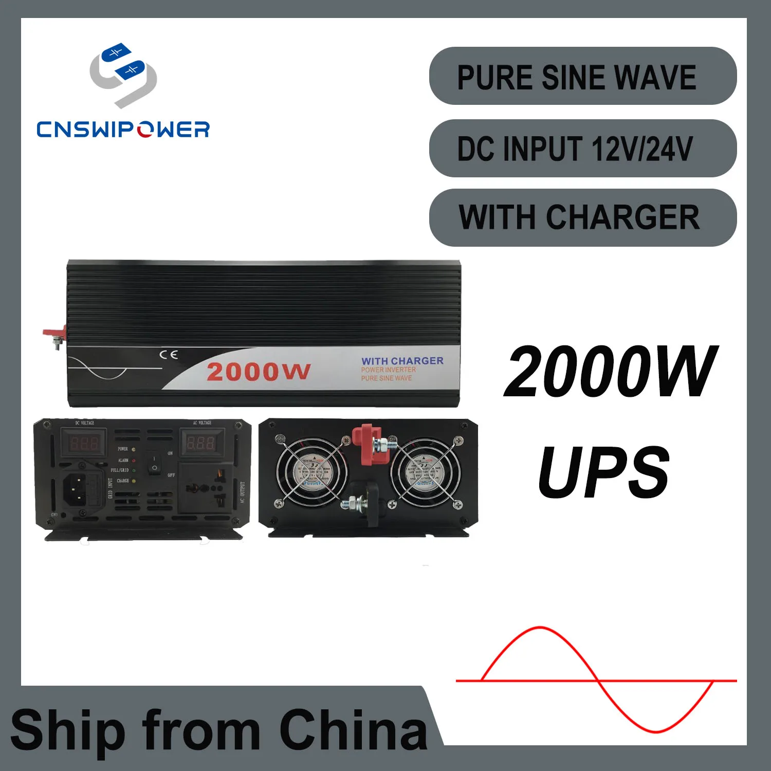 

ups inverter 2000W pure sine wave inverter with charger 12V 24V 48v DC to AC 220V 230V 240v solar power inverter