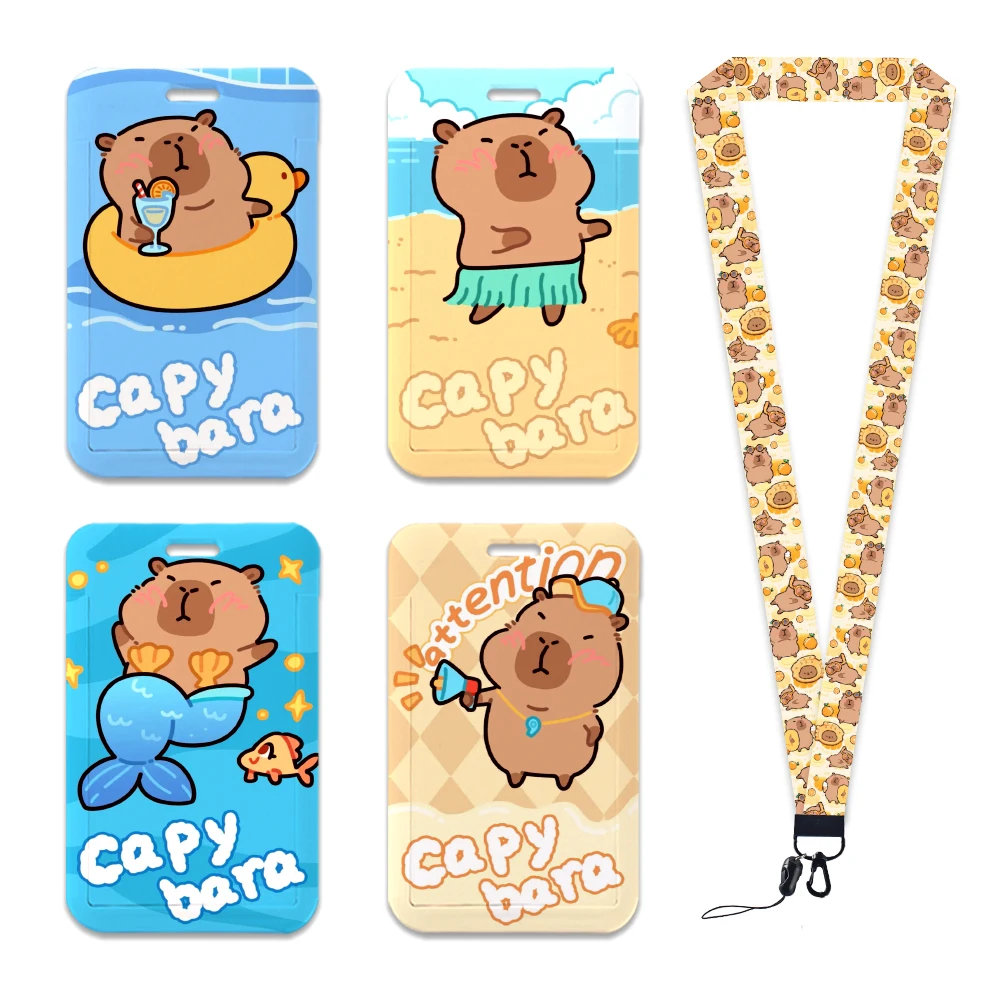 Cute Capybara Lanyards Keychain Badge Holder ID Credit Card Pass Hang Rope Lanyard for Keys Accessories Gifts