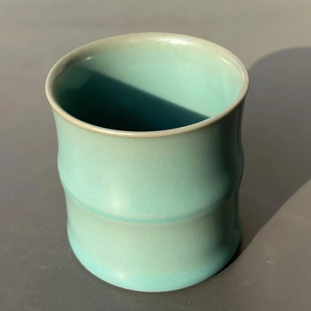 Ru Porcelain Genuine Antique Glaze Bamboo Joint Teacup Owner Cup Handmade Nail Support Firing Cup