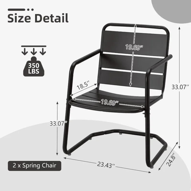 HOME.مجموعة كراسي الفناء مكونة من 2، مجموعة أثاث الفناء الصغيرة - كرسيين معدنيين للربيع على شكل حرف C، مجموعة بيسترو خارجية للشرفة، أمامي P