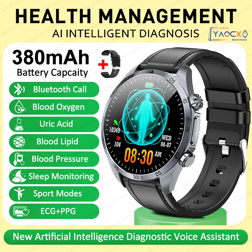 2026 Gloednieuwe upgrade Gezondheidscheck Smartwatch ECG Bloedlipiden Urinezuur Lichaamsvet Sport Waterdichte Smartwatch Voor Mannen en Vrouwen