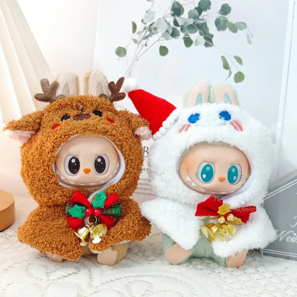 For 17 cm doll cloth Baby clothes Labubu v1/v2 outfit Christmas bell deer snowman shawl winter