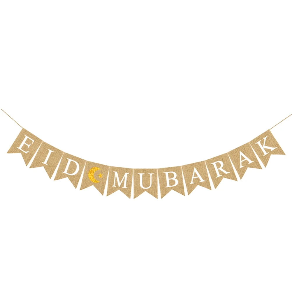 

Pull Flags Linen Hanging Banner Eid Mubarak Ramadan Bunting Muslim Party Decoration Wall Window Door Tree Branch Festive