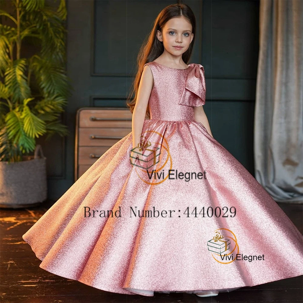 Gorgeous Scoop Flower Girl Dresses Glitter Sleeveless Wedding Party Gown Satin A Line فساتين للحفلات الراقصة 2023 Summer New