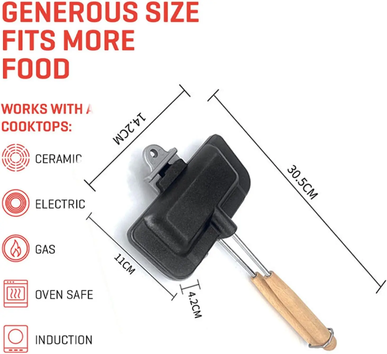 Sartén para sándwich de doble cara, sartén para parrilla plegable antiadherente para pan, tostada, máquina de desayuno, máquina para hacer tortitas, herramientas de cocina