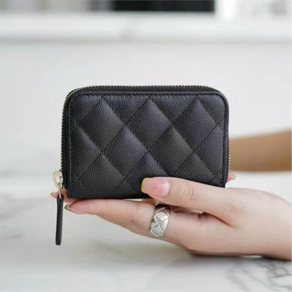 Fashion Sheepskin Leather Business Card Holder Flap Credit Card Coin Purse Classic Diamond Lattice Small Perfume Ladies Card Bag