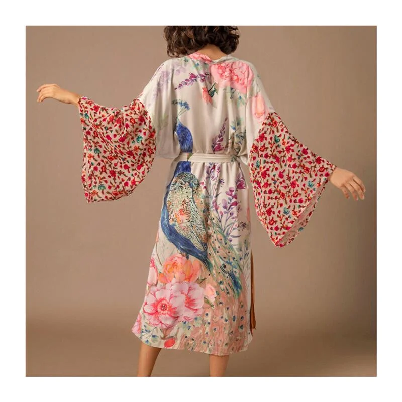 

Women's Beach Kimono Peaco Printed Swimsuit Ultra Slim Fit Long Sve Henry Collar T-irt Faionable Youth Sle