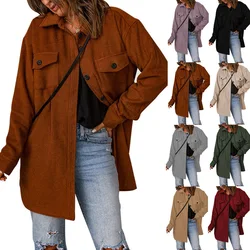 Corduroy Coat Women's Winter European and American New Solid Color Single breasted Casual Polo Coat