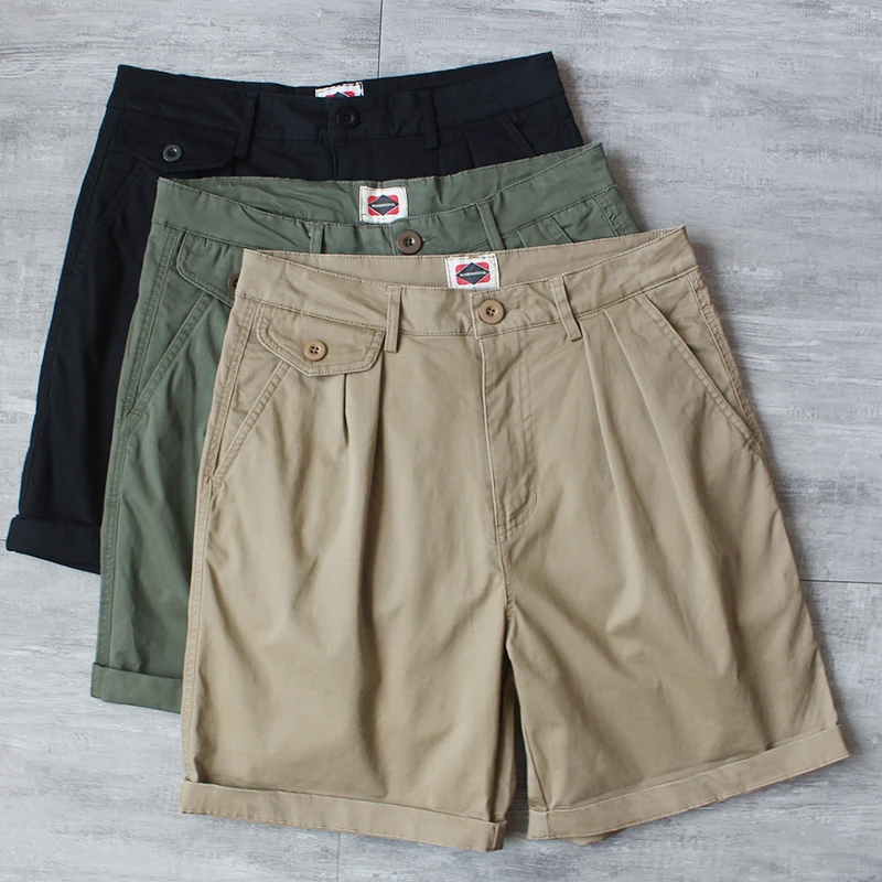 

Summer American Retro Woven Thin Solid Color Cargo Shorts Men's Fashion Pure Cotton Washed Loose Casual Straight 5-point Pants