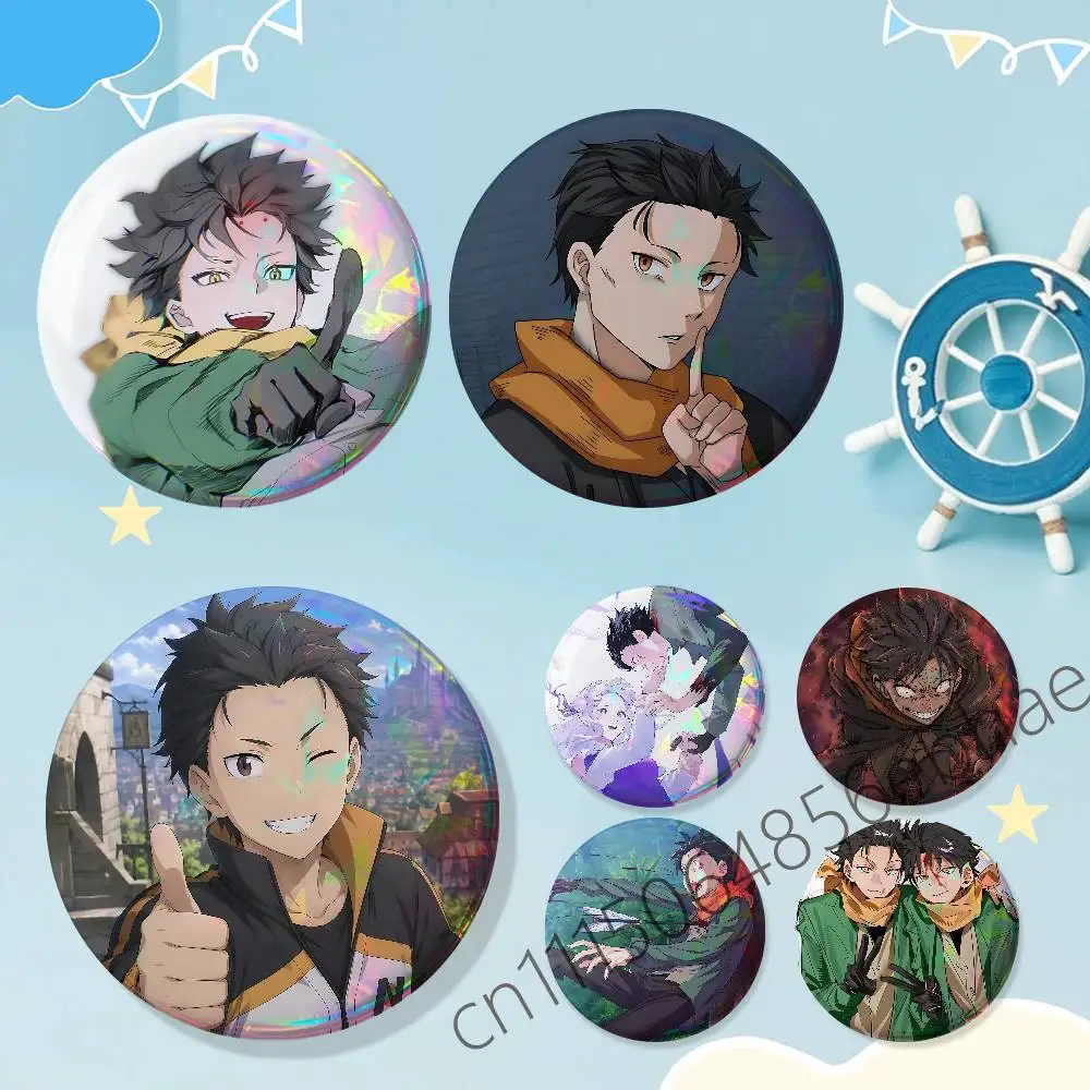 FOR Re Zero Natsuki Subaru Badges Tinplate Soft Button Pin Brooch Metal Badge Custom Jewelry Accessories Hat Bag Lapel