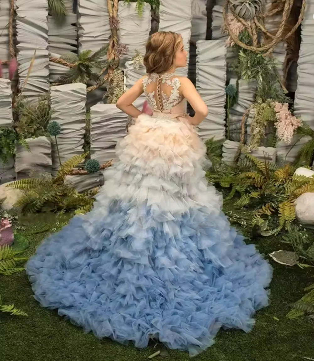 

Luxury Color Flower Girl Dress Girl Princess Wedding Dresses Lace Puffy Cute Girls Birthday Gowns Party Little Baby Gown