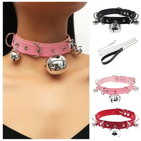 Funny Sexy Punk Leather Choker Necklace With Bell Metal Trendy Chocker Collar Necklace Boho Gothic Costume Jewelry Accessories