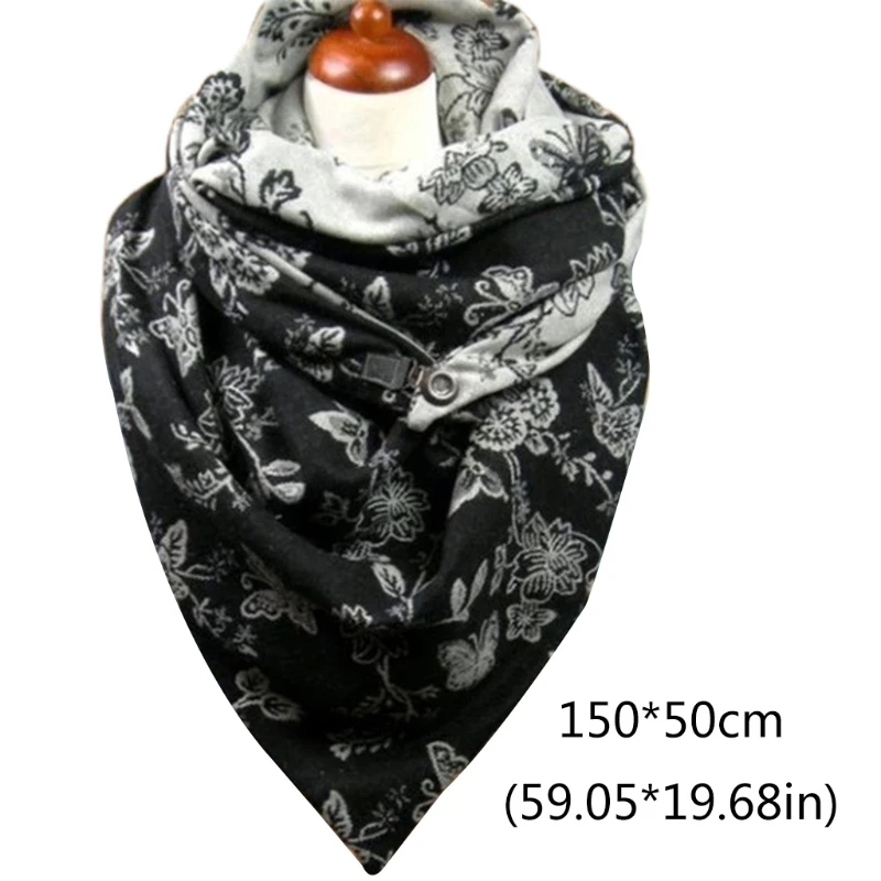 Women Men Thicken Warm for TRIANGLE Scarf with Buckle Clip for butterfly Floral Print Neck Warmer Snood Winter Cold Weather Wrap